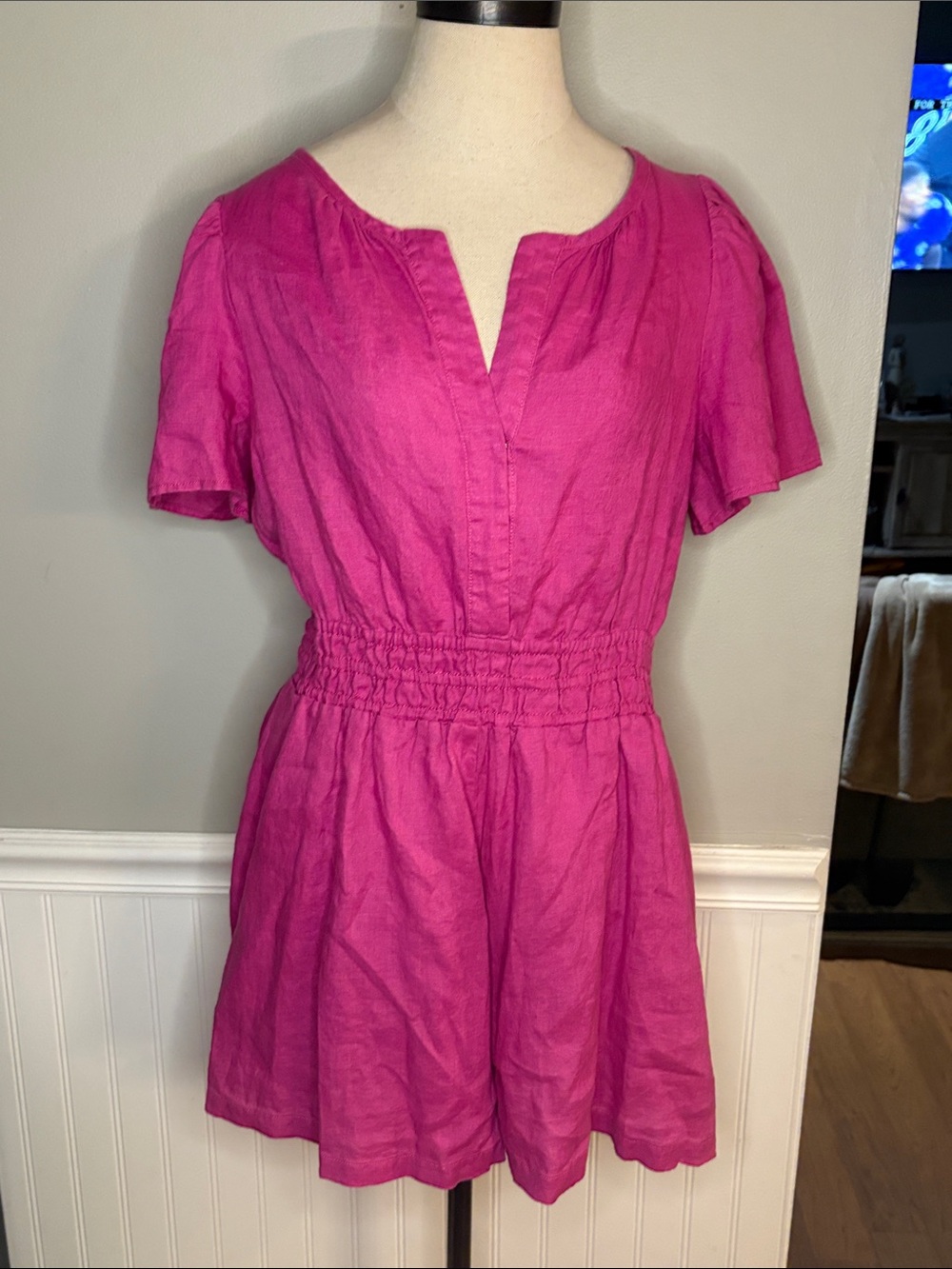 Anthropologie Fuchsia Elastic-Waist Short Romper